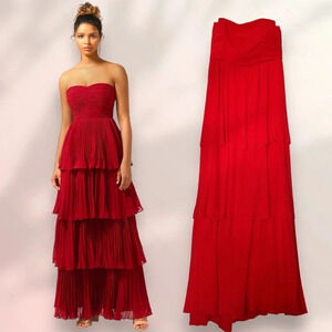 Fame and Partners Tiered Strapless Dress in Red Size 10